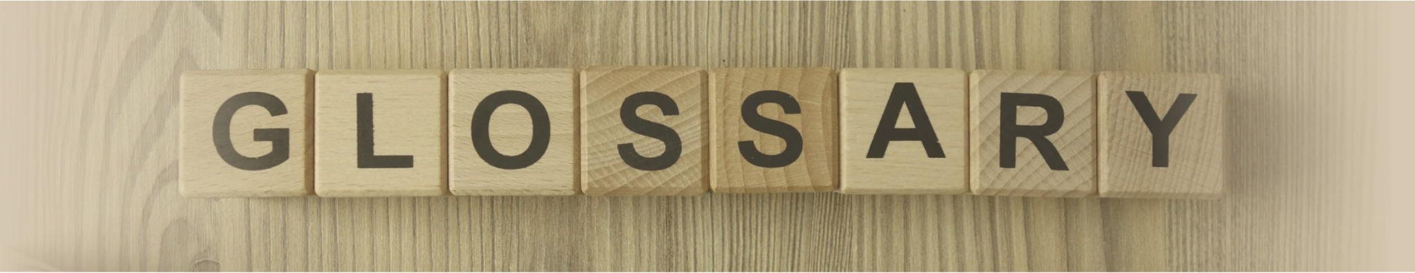 Wooden letter blocks spelling Glossary