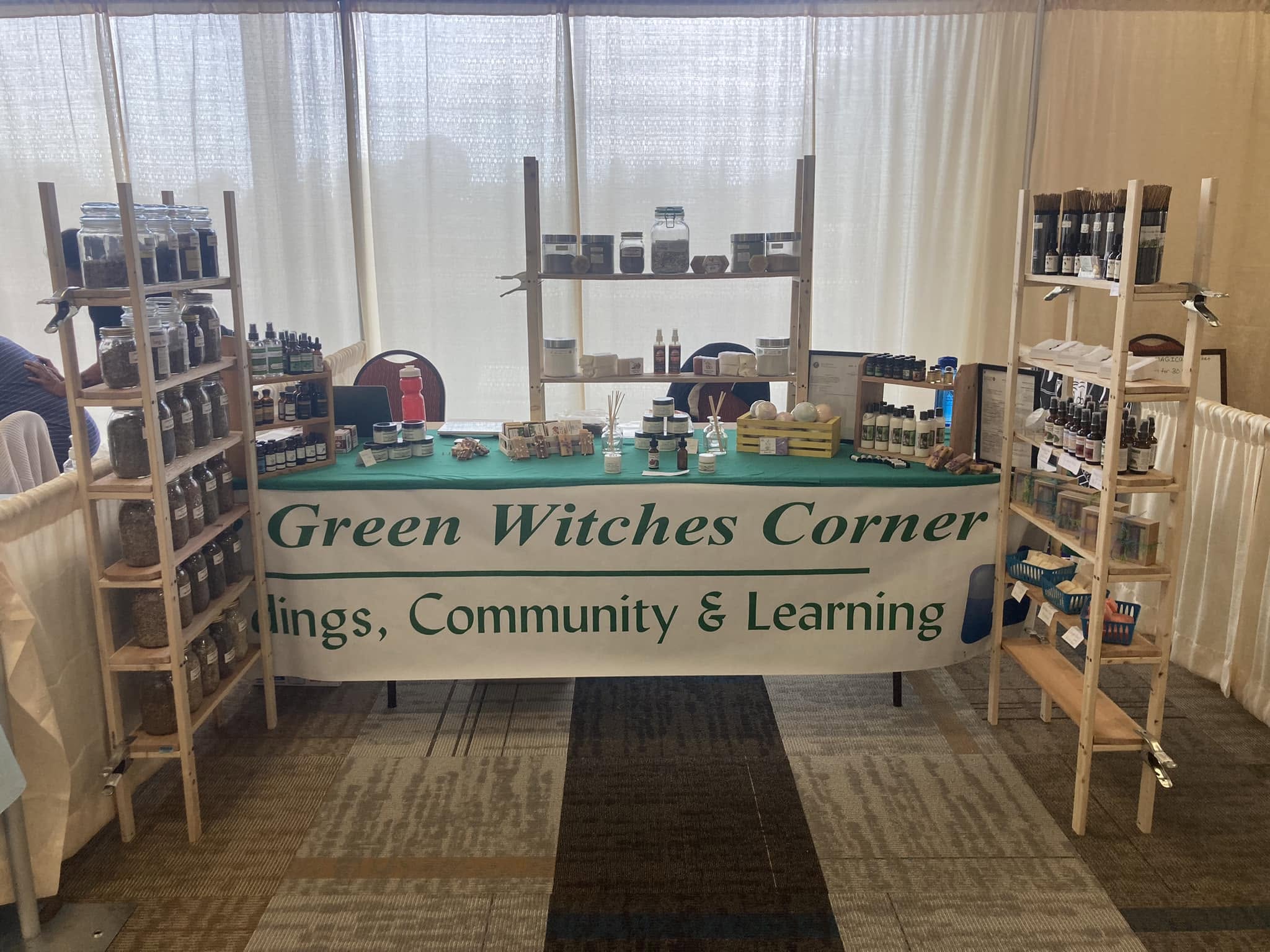 Green Witches Corner pop-up business display.